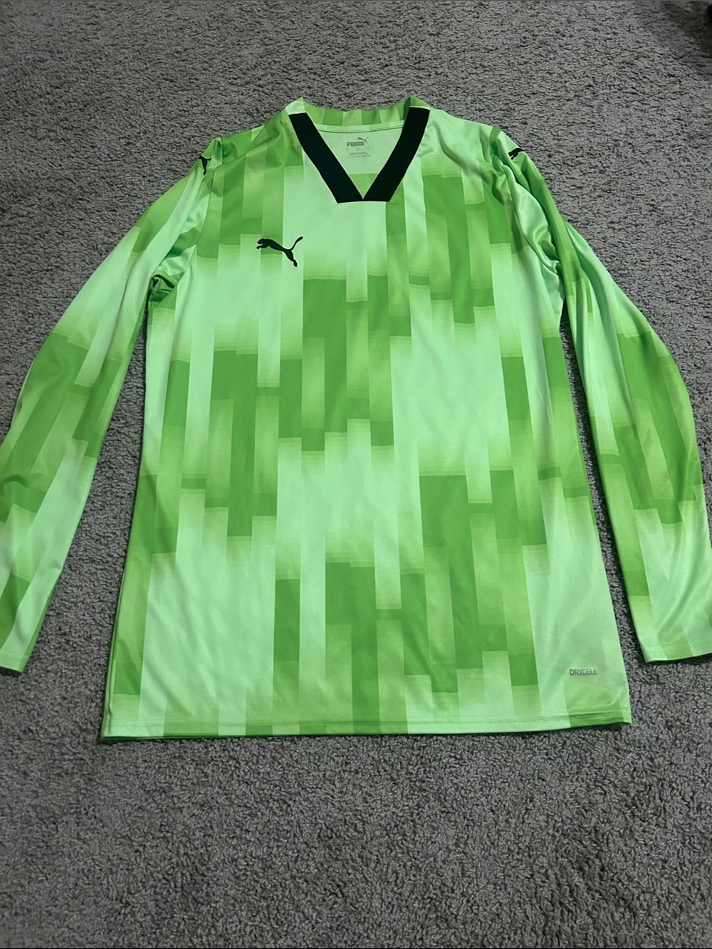 Puma Neon Green Pixel-Pattern Long-Sleeve Soccer Jersey